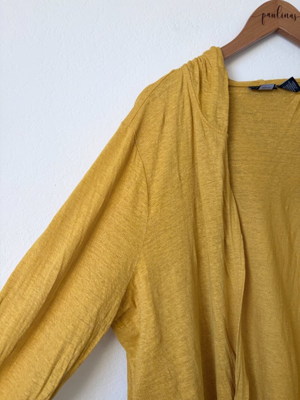 Tahari Sweater Womens 3X Plus Mustard Yellow Linen Hooded Open Front Cardigan - Picture 4 of 8